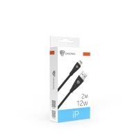 Кабель для зарядки USB(A)-iP BY Nylon Pro, 12Вт, 2 м, 2.4A, нейлон, черный