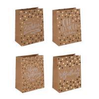 LADECOR Пакет подарочный, бумажный, крафт с фольг.слоем, М 18x23x10 см, 4 дизайна, С Днем Рождения