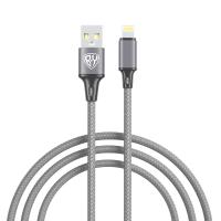 Кабель для зарядки USB(A)-iP BY Solid, 12Вт, 1 м, 2.4A, нейлон, мет. кон., графитовый