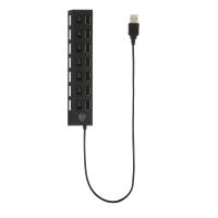 USB-хаб 7xUSB2.0 BY с выключателями, кабель USB(A) 15см, пластик, чёрный