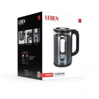 LEBEN Чайник электрический 1,8л, 1500Вт, стеклянная колба, металл, пластик, серый
