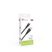 Кабель для зарядки USB(A)-microUSB BY Nylon Pro, 18Вт, 1 м, 3A, нейлон, черный