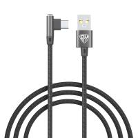 Кабель для зарядки USB(A)-Type C, 36Вт BY Угловой, 1 м, 3A, нейлон, чёрный