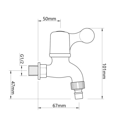 Кран водоразборный, 1/2" (15 мм), пластик, ручка-флаг, со штуцером, белый