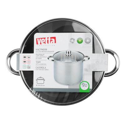 VETTA Орландо Кастрюля 24х20см, 9,0л, со стекл. крышкой, индукция