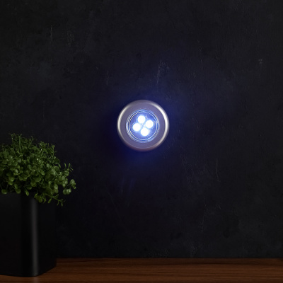 Светильник точечный нажимной BY, 6,5см, 3xААА, 4 LED, пластик