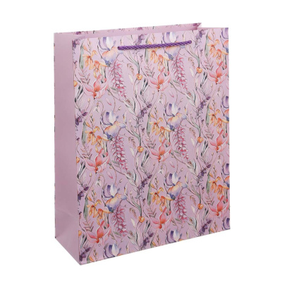 Пакет подарочный бумажный тм LADECOR, L 26x32x10 см, "Цветы" арт 2, 4 дизайна