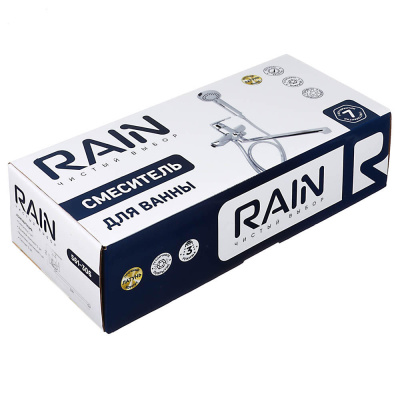 RAIN Смеситель для ванны Гранат, прямой излив 35см, душ. набор, картридж 35мм, латунь, хром