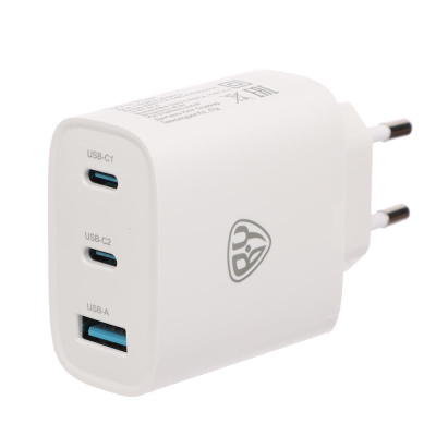 Сетевое зарядное устройство BY Smart 40Вт,2*USB-C, 1*USB-A, QC,PD,PPS,110-240В,50-60Гц,пластик,белый