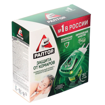 Комплект для защиты от комаров РАПТОР: электрофумигатор+жидкость без запаха, 30 ночей, 20мл