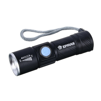 Фонарь ручной тм ЕРМАК,XPE,1200мАч,2,5х2,5х9,5см,3 режима,алюминиевый,с USB штекером,фокусировка