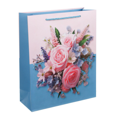 Пакет подарочный бумажный тм LADECOR, L 26x32x10 см, "Цветы" арт 3, 4 дизайна