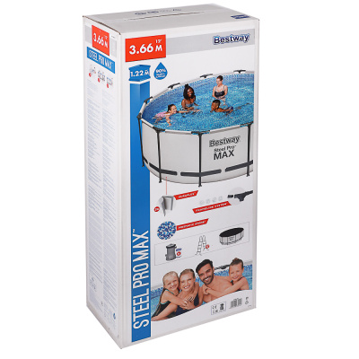 BESTWAY Бассейн каркасный, 366х122см, 10250л, фильтр-насос 58383, тент, лестница, 56420