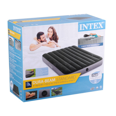 INTEX Матрас надувной DOWNY AIRBED, встроенный ножной насос, 191x137x25см, до 272кг, 64762