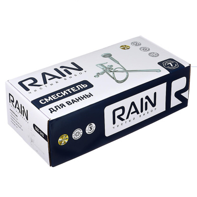 RAIN Смеситель для ванны Обсидиан, прямой излив 35см, душ. набор, картридж 35мм, латунь, хром