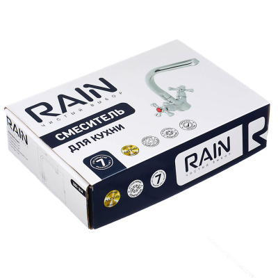 RAIN Смеситель для кухни Нефрит, высокий излив, керам. кран-буксы 1/2, гайка, латунь, хром
