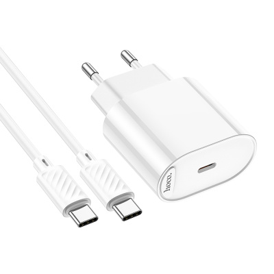 Сетевое зарядное устройство с кабелем hoco. модель C109A, USB-С 20Вт PD, каб C-C 1м, белый