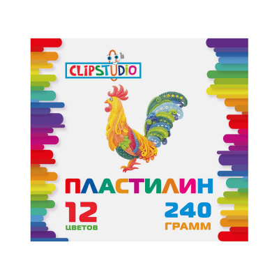 Пластилин 12цв. ClipStudio 240 грамм в картонном выдвижном пенале