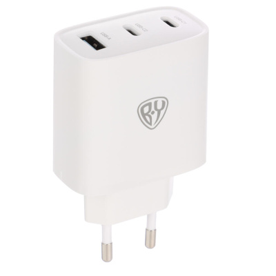 Сетевое зарядное устройство BY Smart 40Вт,2*USB-C, 1*USB-A, QC,PD,PPS,110-240В,50-60Гц,пластик,белый