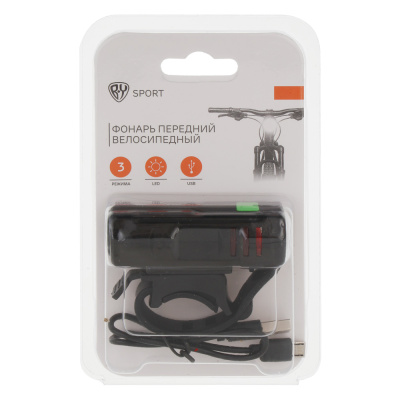 Фонарь велосипедный передний, тм BY SPORT, 3 режима, 1LED, USB