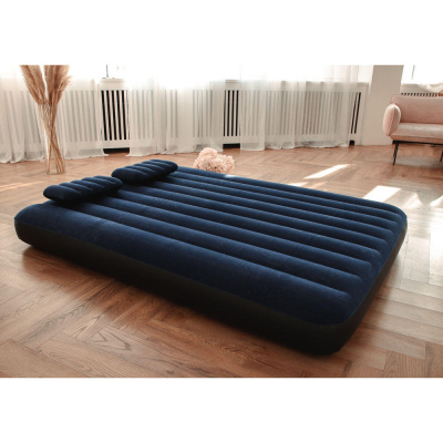 INTEX Матрас надувной CLASSIC DOWNY, в комплекте 2 подушки и насос, 203x152x25см, до 272кг, 64765