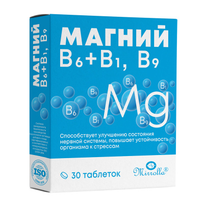 БАД "Магний B6+B1,B9" Мирролла,30табл