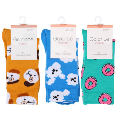 GALANTE Носки женские, р.23-25, 85% хлопок, 10% полиэстер, 5% спандекс, разноцветные