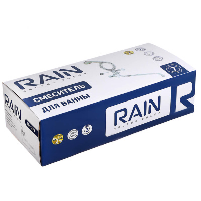 RAIN Смеситель для ванны Венера, круглый излив 35см, керам. кран-буксы 1/2, душ. набор, латунь, хром