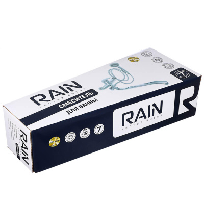 RAIN Смеситель для ванны Коралл, плоский излив 40см, душ. набор, картридж 40мм, латунь, хром