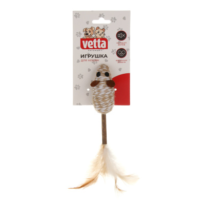 Игрушка для кошек тм VETTA, мышь с пером, п/э, дерево,18*6см