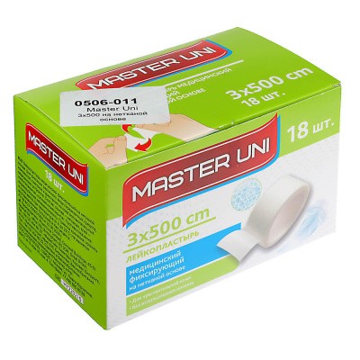 Лейкопластырь MASTER UNI мед,фикс,на нетк.основе, 3х500см,катушка