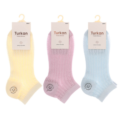 Носки женские короткие, тм Turkan, р. 36-41, 90%хлопок, 8% п/а, 2%лайкра,цвета в ас-те, MY7209