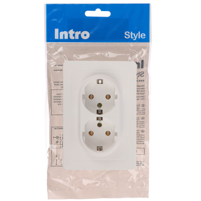 Розетка Intro Style двойная с заземлением 2X2P+E Schuko 16А-250В IP20 СУ белый