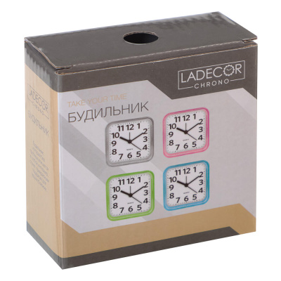 LADECOR CHRONO Будильник, 8,5х8,5х3,5см, 1xAA, пластик, 4 цвета