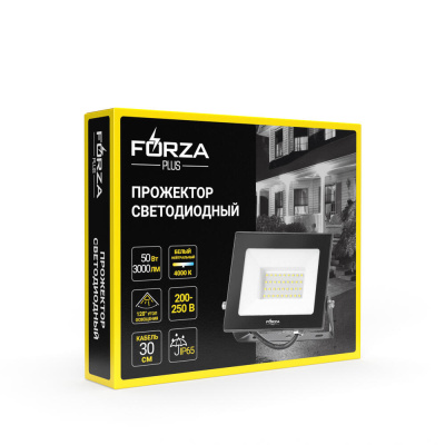 Прожектор светодиодный BY 50Вт, 200-250В, IP65, 3000lm, 4000K, 120°