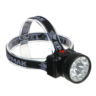 Фонарь налобный тм ЕРМАК, аккумуляторный, 8 ярк.+ 0,5 Вт LED, вилка 220В, 8,8x7,4х8,5см