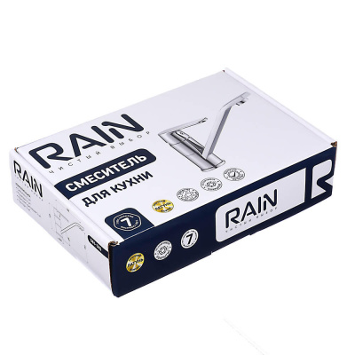 RAIN Смеситель для кухни Гранат, длинный плоский излив, картридж 40мм, гайка, латунь, хром