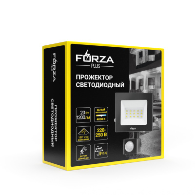Прожектор светодиодный с датчиком движения FORZA 20Вт, 220-250В, IP44, 1200lm, 4000K, 120°