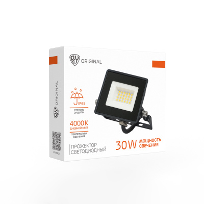Прожектор светодиодный BY 30Вт, 200-250В, IP65, 1800lm, 4000K, 120°, кабель 30см