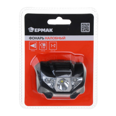 Фонарь налобный тм ЕРМАК, 2 LED+COB, 3 режима, 3хААА, 6х4,6х3,5см, красный свет
