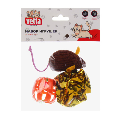 Набор игрушек для кошек тм VETTA (мышь, бочонок, шуршалка) 3шт