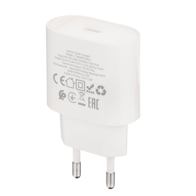 Сетевое зарядное устройство с кабелем hoco. модель C109A, USB-С 20Вт PD, каб C-C 1м, белый