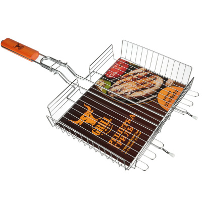 Решётка гриль хром со съёмной ручкой тм GRILLBOOM, 57x30x24, глубина 5см, хромированная сталь