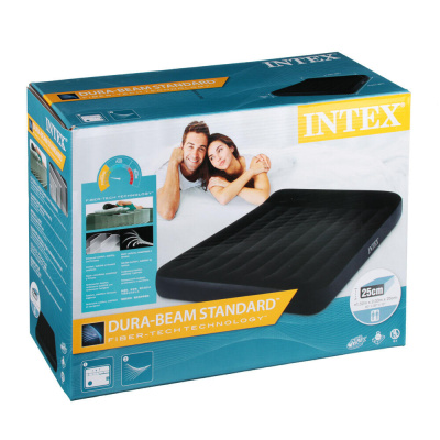 INTEX Матрас надувной PILLOW REST с подголовником, встр.электронасос, 203x152x25см, до 272кг, 64150