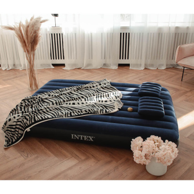 INTEX Матрас надувной CLASSIC DOWNY, в комплекте 2 подушки и насос, 203x152x25см, до 272кг, 64765