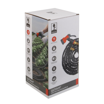 INBLOOM Шланг для полива растягивающийся, 15м, 8 реж., ТПЭ, полиэстер, алюминий, пластик