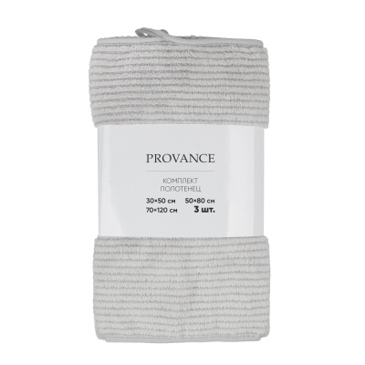 PROVANCE Basic Комплект полотенец, 3шт, 30х50, 50х80, 70х120, 95% пэ, 5% полиамид, 280гр/м, серый