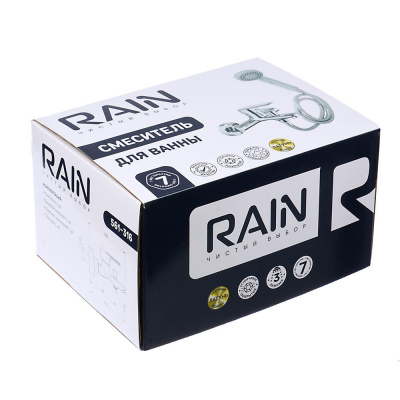 RAIN Смеситель для ванны Оникс, короткий излив, душ. набор, картридж 35мм, латунь, хром
