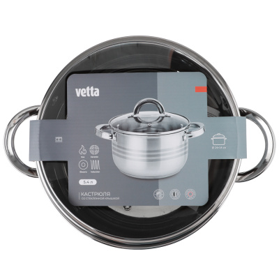 VETTA Фултон Кастрюля 24х14см, 5,4л, со стекл. крышкой, индукция