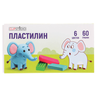 Пластилин 6цв. ClipStudio 60 грамм, в картонном выдвижном пенале